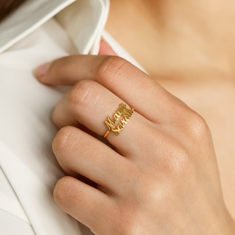 925 Sterling Silver Personalized Dainty Double Name Ring