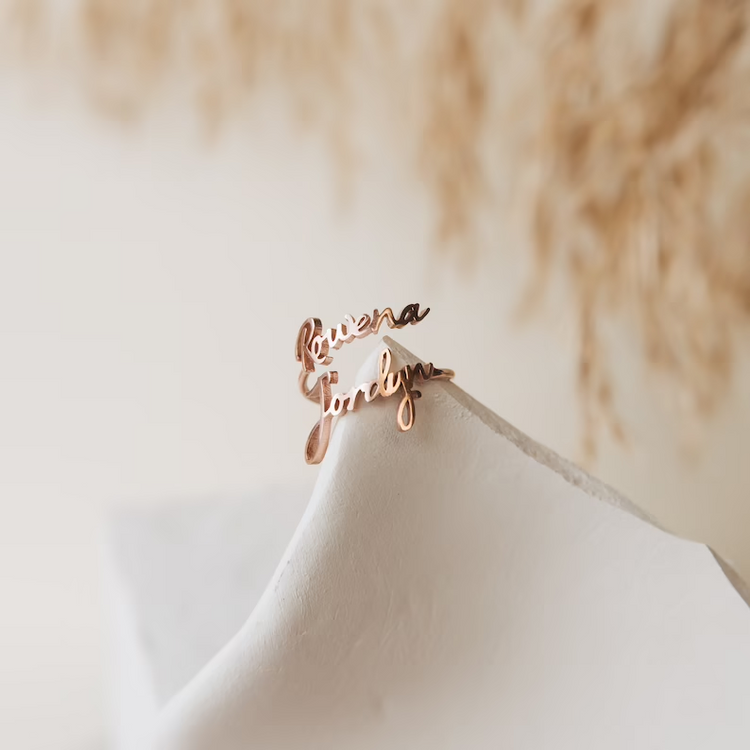 925 Sterling Silver Personalized Dainty Double Name Ring
