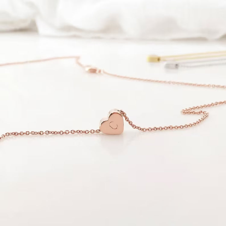 925 Sterling Silver Tiny Heart Initial Necklace Personalized Letter Pendant Necklace