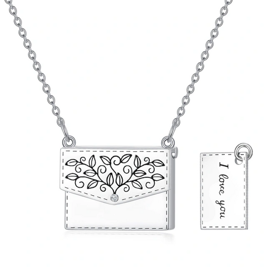 925 Sterling Silver Envelope Necklace With Crystal I Love You Secret Message Jewelry Gifts for Women