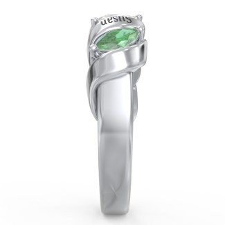 925 Sterling Silver Spiral Marquise Row Ring With 4 Birthstones