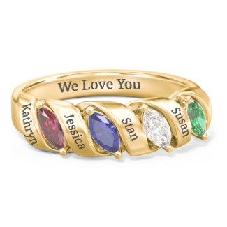 925 Sterling Silver Spiral Marquise Row Ring With 4 Birthstones