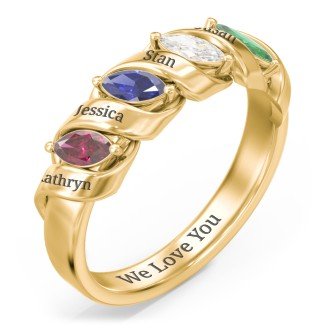925 Sterling Silver Spiral Marquise Row Ring With 4 Birthstones