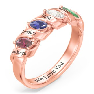 925 Sterling Silver Spiral Marquise Row Ring With 4 Birthstones