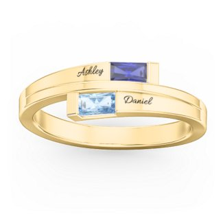 925 Sterling Silver Double Baguette Bypass Birthstone Ring