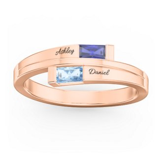 925 Sterling Silver Double Baguette Bypass Birthstone Ring