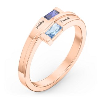 925 Sterling Silver Double Baguette Bypass Birthstone Ring