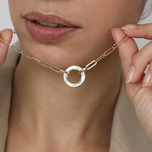 925 Sterling Silver Family Circle Link Chain Name Necklace