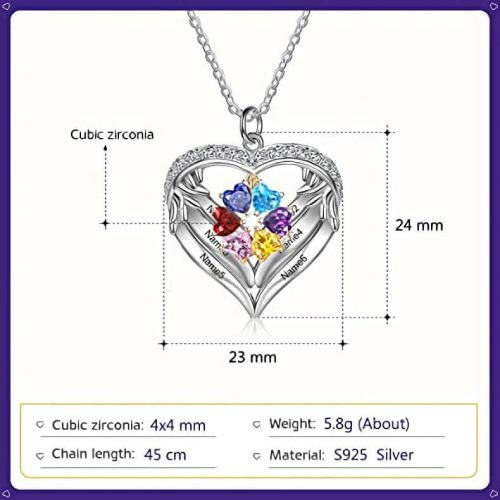 925 Sterling Silver Personalized Name and Birthstone Angel Wings Necklace