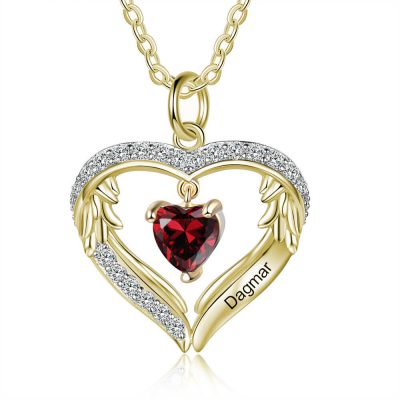 925 Sterling Silver Personalized Name and Birthstone Angel Wings Necklace