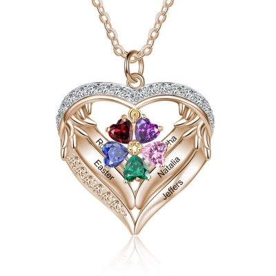 925 Sterling Silver Personalized Name and Birthstone Angel Wings Necklace
