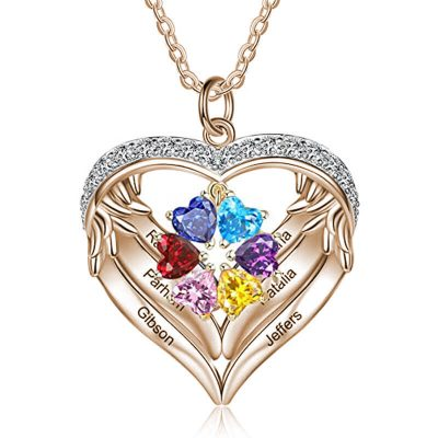 925 Sterling Silver Personalized Name and Birthstone Angel Wings Necklace