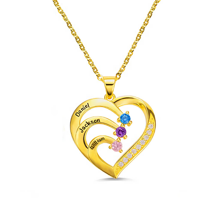 925 Sterling Silver Personalized Name and Birthstone Family Heart Necklace for Mom