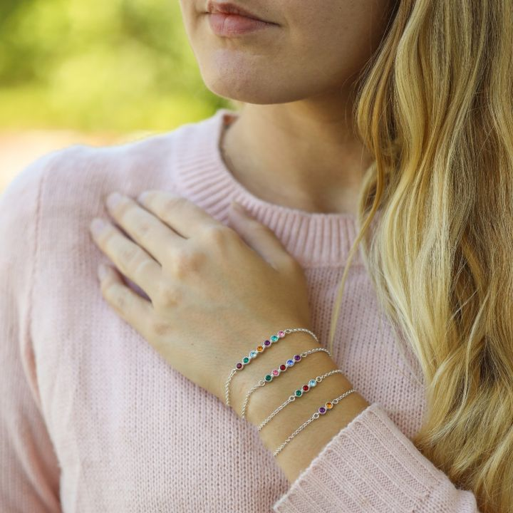 925 Sterling Silver Stars Birthstone Bracelet Personalized Bracelet