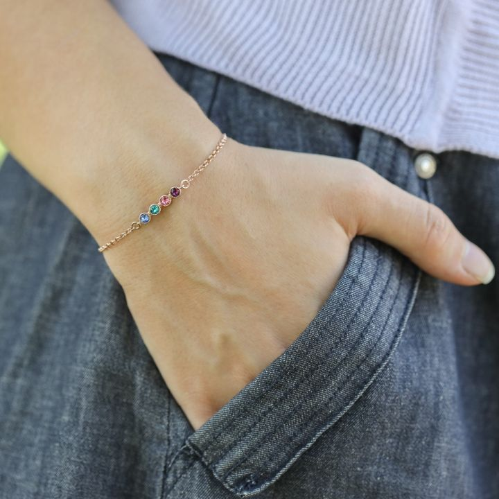 925 Sterling Silver Stars Birthstone Bracelet Personalized Bracelet