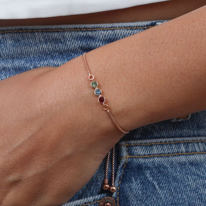 925 Sterling Silver Stars Birthstone Bracelet Personalized Bracelet
