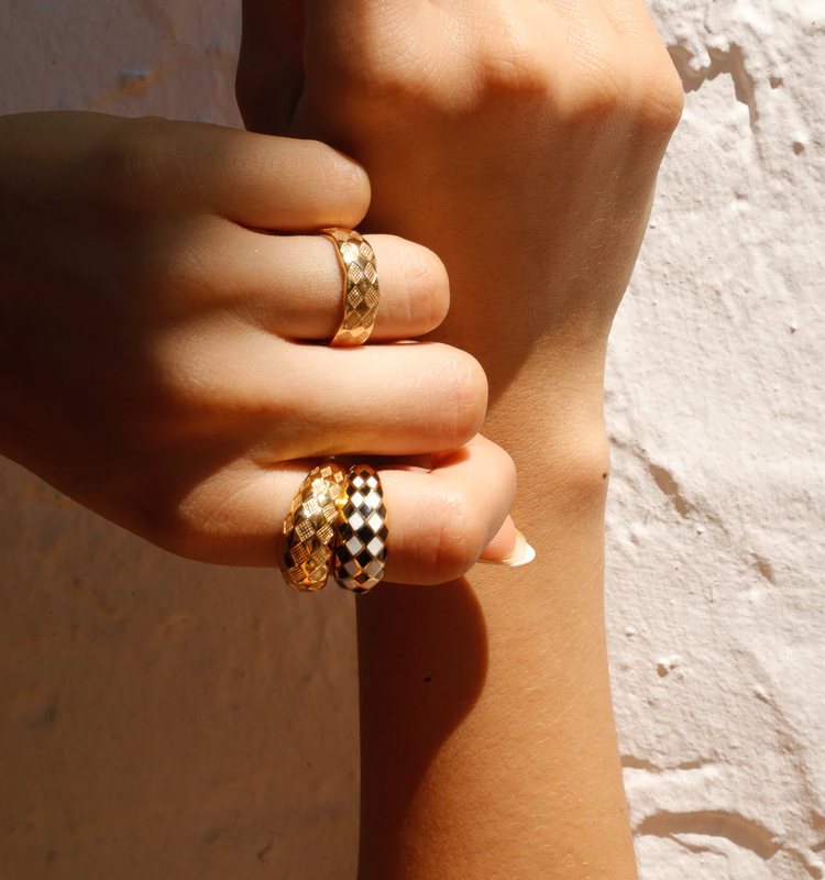 925 Sterling Silver Checker Colorful Ring