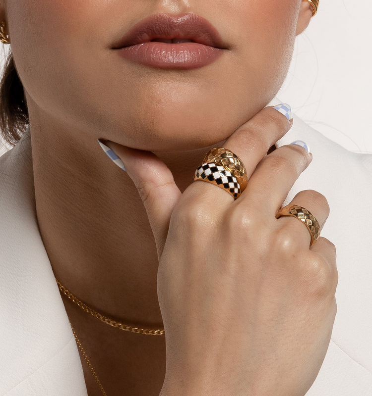 925 Sterling Silver Checker Colorful Ring