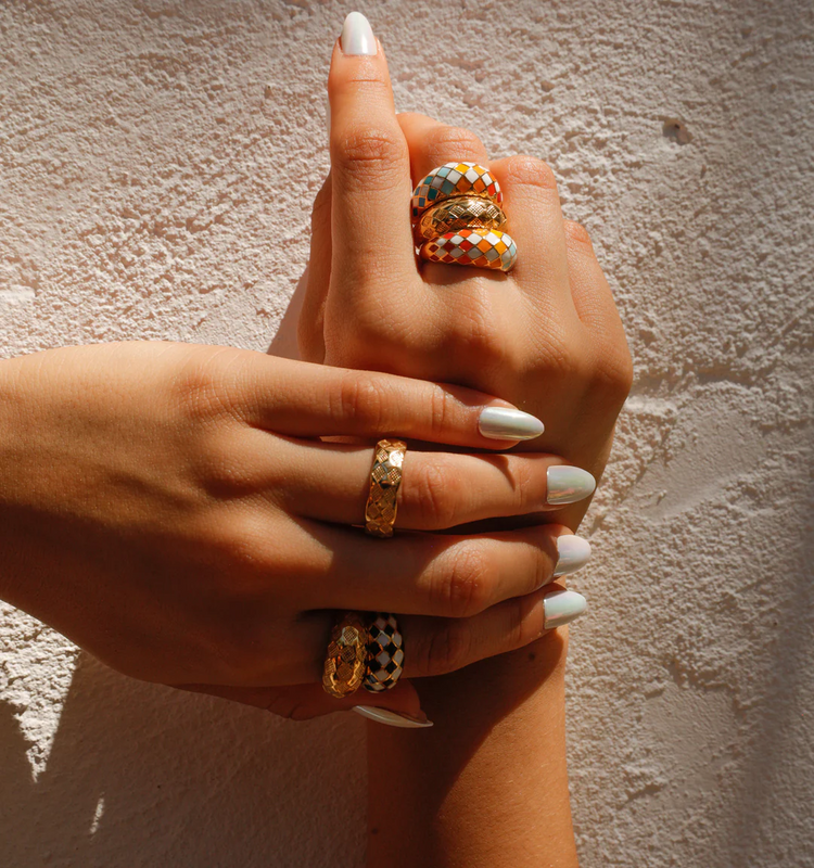 925 Sterling Silver Checker Colorful Ring