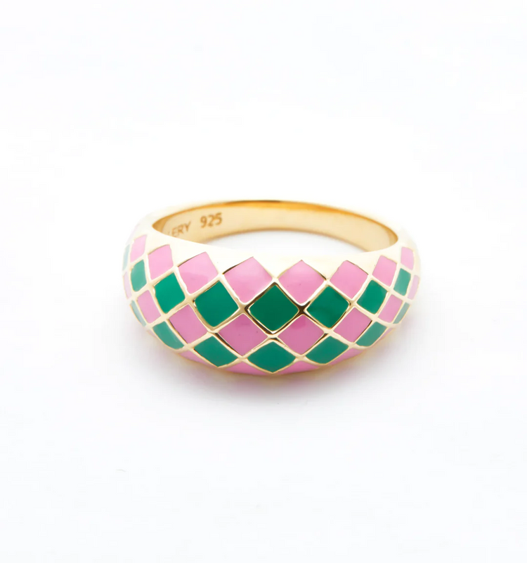 925 Sterling Silver Checker Colorful Ring
