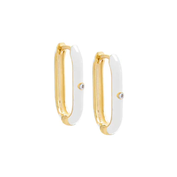 925 Sterling Silver Bezel Colored Enamel Oval Huggie Earring