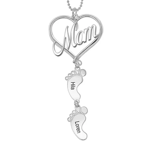925 Sterling Silber Muttertag Geschenk Mama Herz Anhänger mit Baby füße