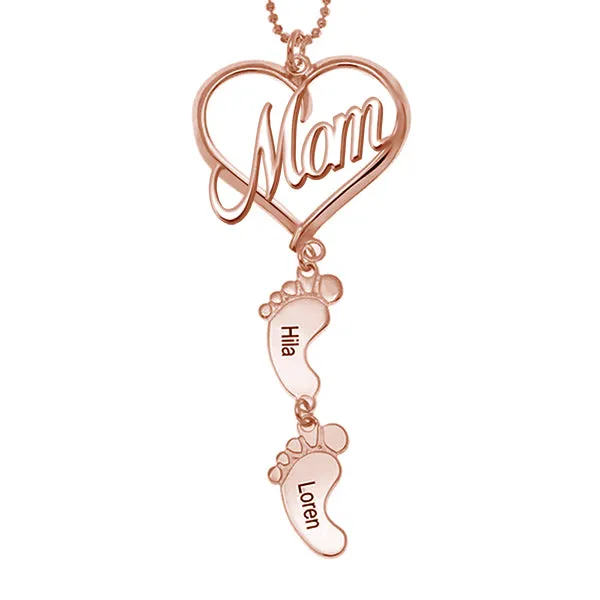 925 Sterling Silber Muttertag Geschenk Mama Herz Anhänger mit Baby füße