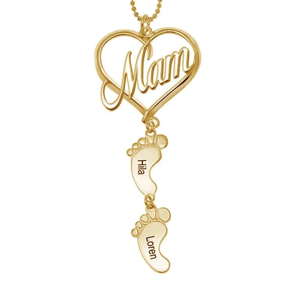 925 Sterling Silber Muttertag Geschenk Mama Herz Anhänger mit Baby füße