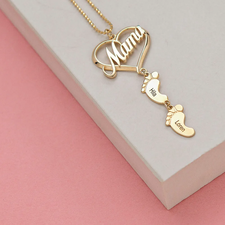 925 Sterling Silber Muttertag Geschenk Mama Herz Anhänger mit Baby füße