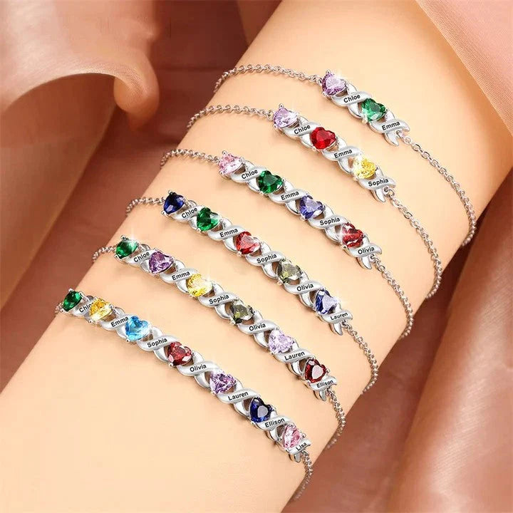925 Sterling Silver Customized Heart Birthstone Bracelet
