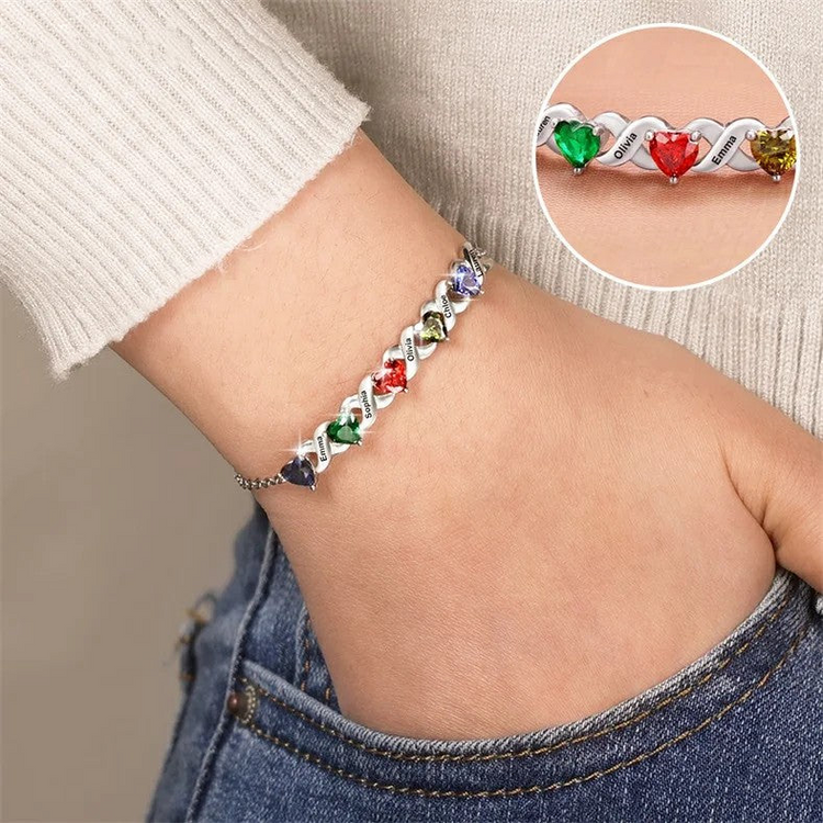 925 Sterling Silver Customized Heart Birthstone Bracelet