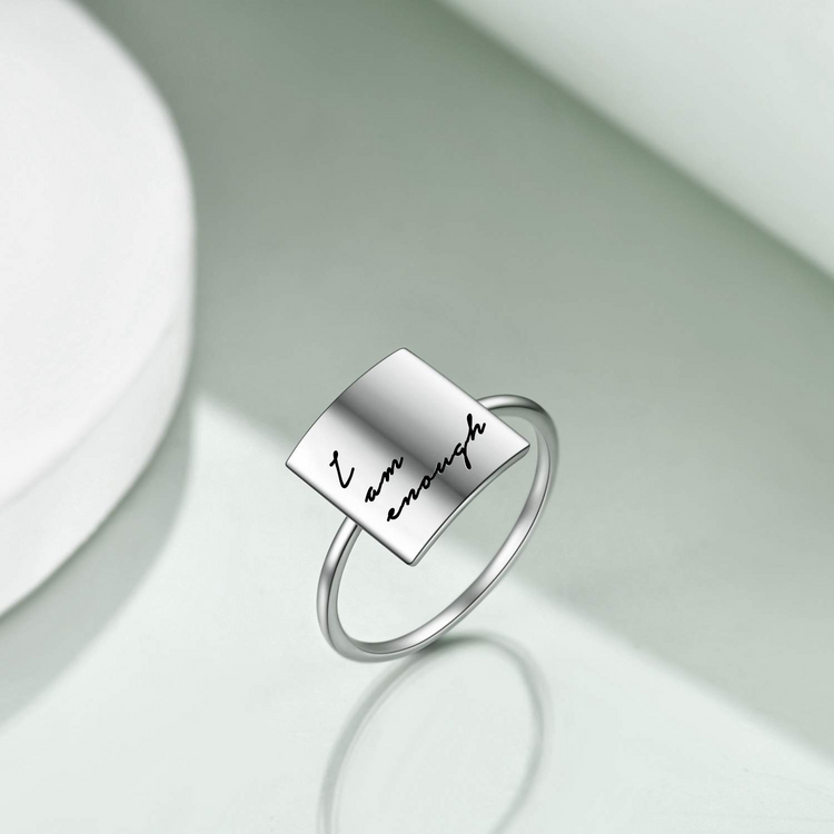925 Sterling Silver ‘I Am Enough’ Square Inspirational Ring