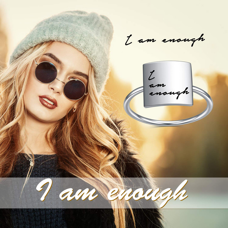 925 Sterling Silver ‘I Am Enough’ Square Inspirational Ring