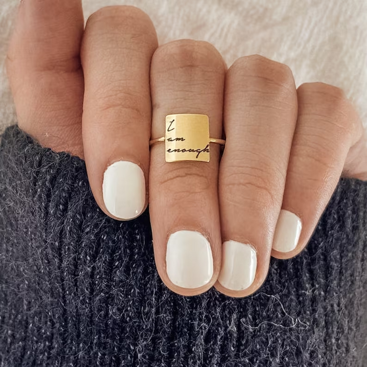 925 Sterling Silver ‘I Am Enough’ Square Inspirational Ring