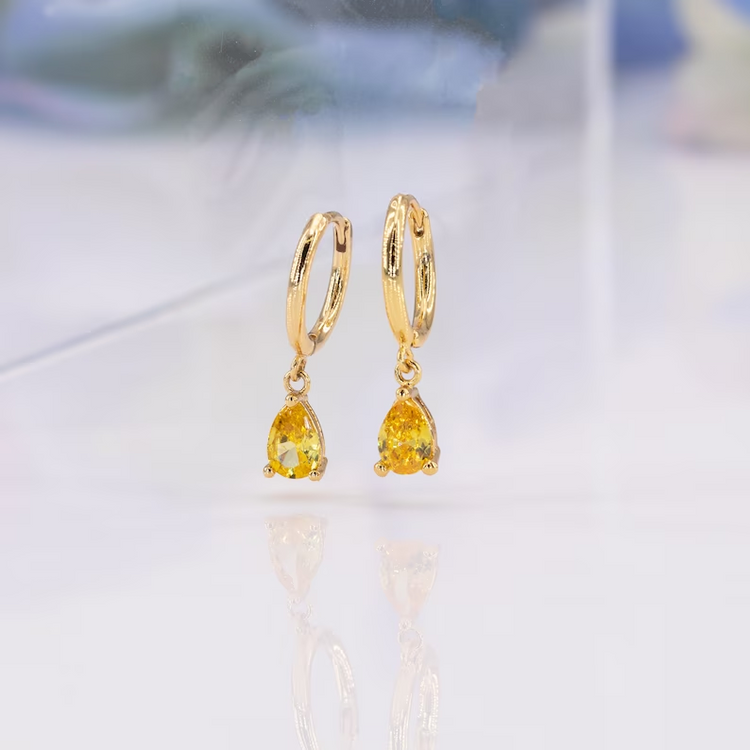 925 Sterling Silver Yellow Diamond Stud Earrings Hoops With Charm Champagne Topaz Gem For November Birthstone Birthday Gifts
