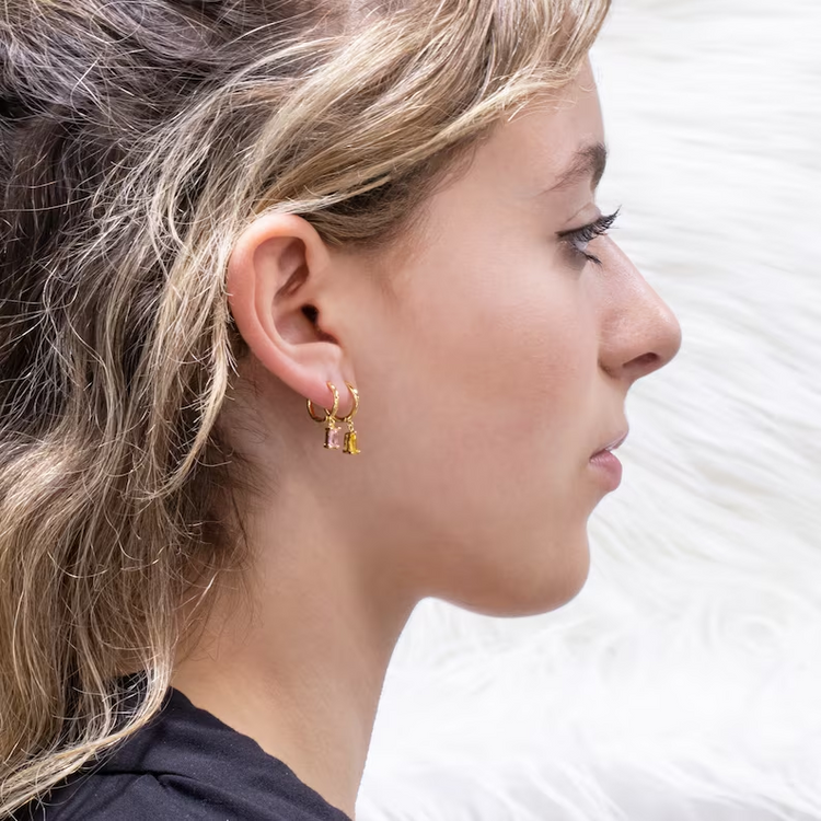 925 Sterling Silver Yellow Diamond Stud Earrings Hoops With Charm Champagne Topaz Gem For November Birthstone Birthday Gifts