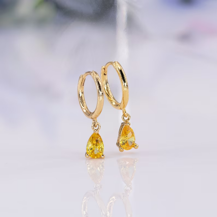 925 Sterling Silver Yellow Diamond Stud Earrings Hoops With Charm Champagne Topaz Gem For November Birthstone Birthday Gifts