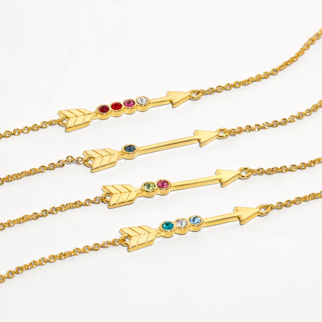 925 Custom Gold Birthstone Arrow Bracelet