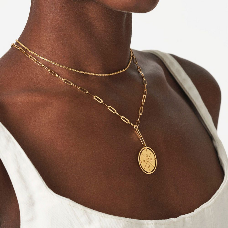 925 Sterling Silver Engraved Compass Necklace