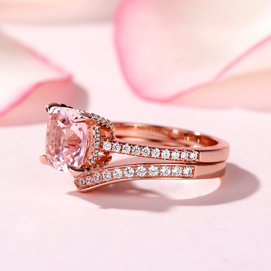 925 Sterling Silver Cushion Cut Synthetic Morganite Sterling Silver Ring Set