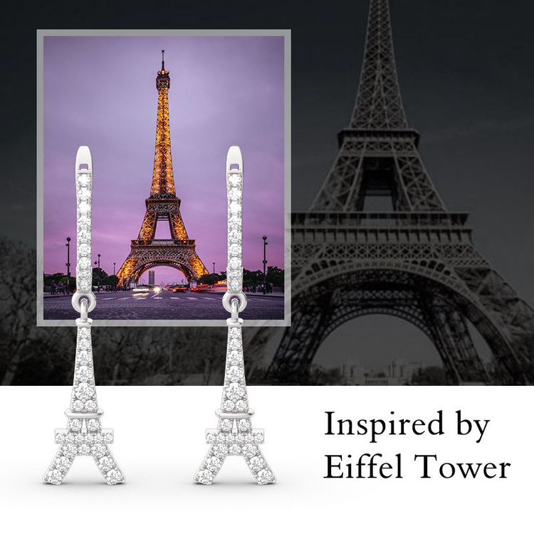 925 Sterling Silver Eiffel Tower Sterling Silver Drop Earrings