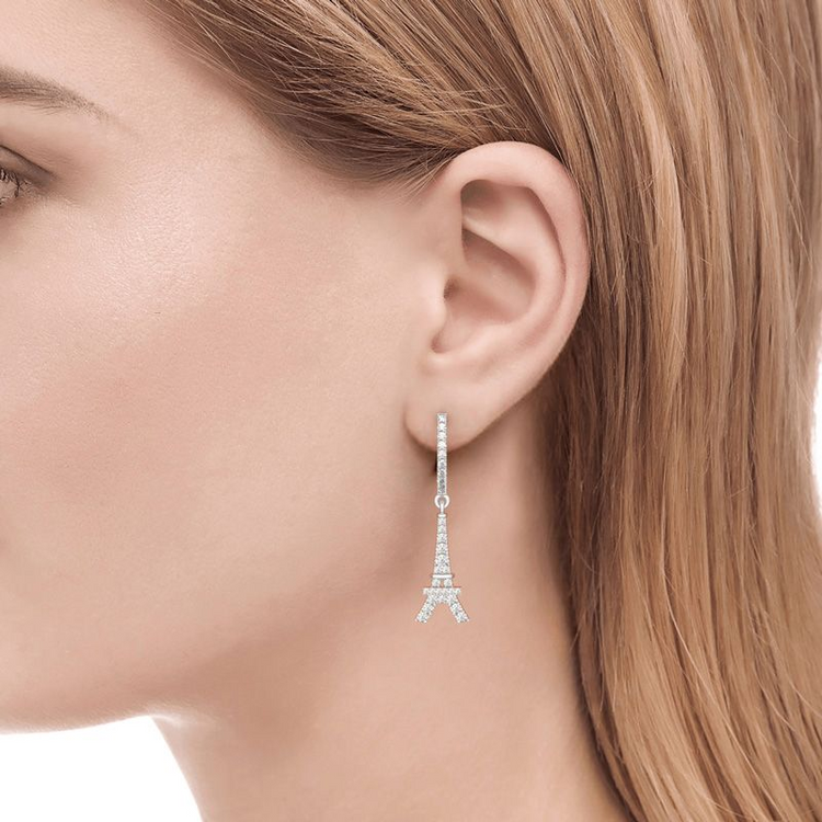 925 Sterling Silver Eiffel Tower Sterling Silver Drop Earrings