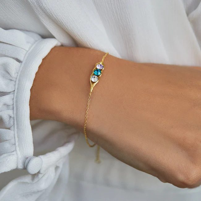 925 Sterling Silver Birthstone Pea in a Pod Gold Bracelet
