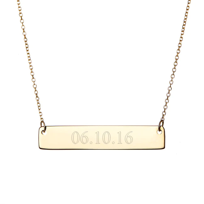 925 Sterling Silver Custom Date Rose Gold Bar Necklace