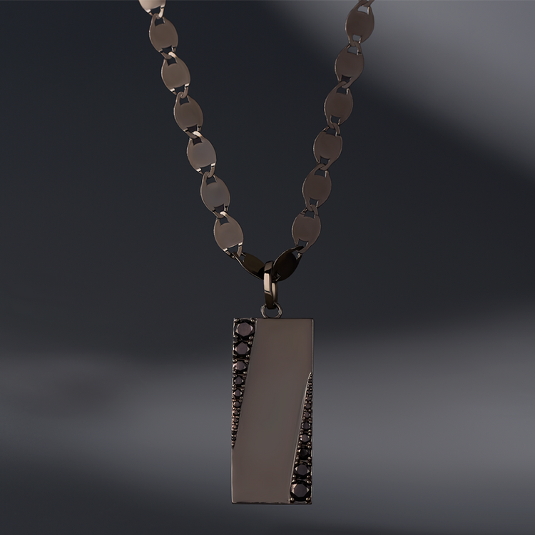 925 Sterling Silver Black Diamond Vanity Dog Tag