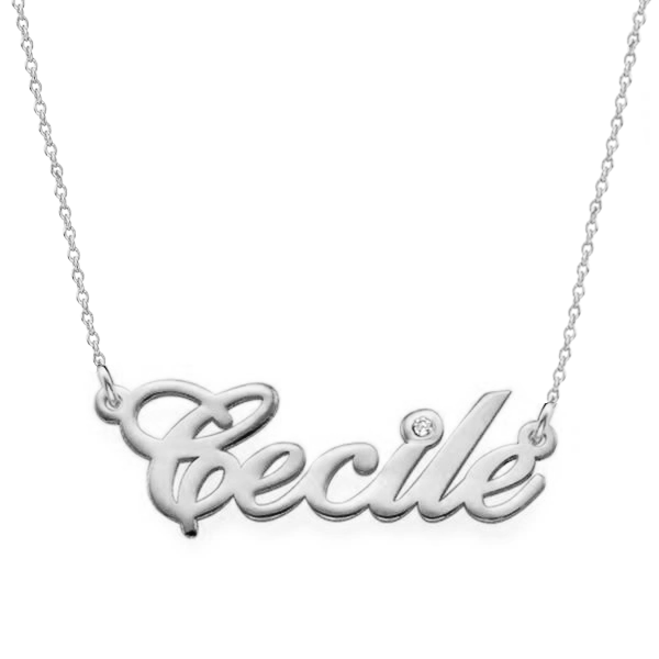 925 Sterling Silver Custom Becile Name Necklace Nameplate Necklace With Diamond - onlyone
