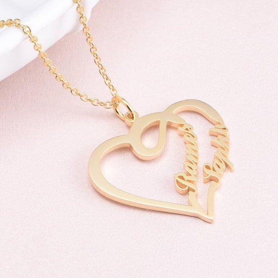 925 Sterling Silver Double Names Heart Name Necklace Nameplate Necklace - onlyone
