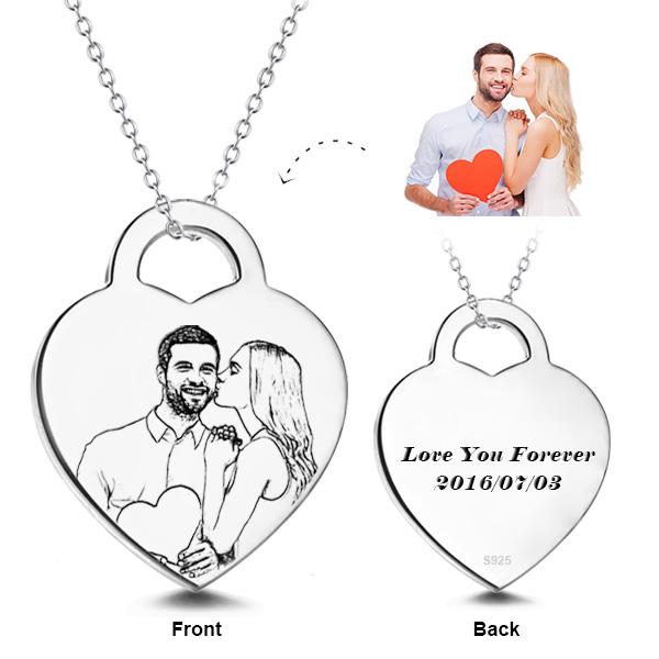 925 Sterling Silver Engraved Pets Photo Necklace Inspirational Gift