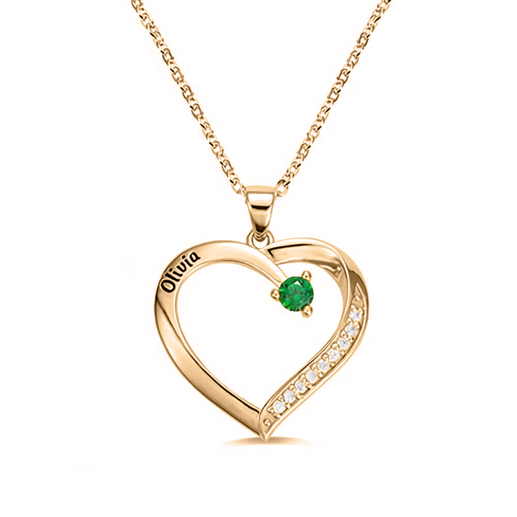 925 Sterling Silver Personalized Name and Birthstone Family Heart Necklace for Mom