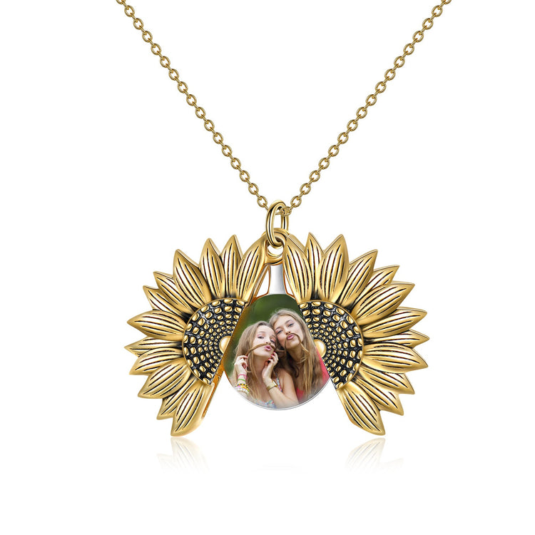 925 Sterling Silver Custom Photo Sunflower Locket Necklace - onlyone